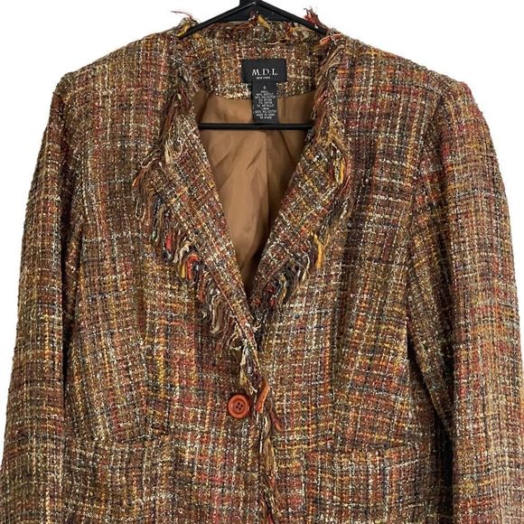 M.D.L. New York Tan Tweed Fringe Blazer - Picture 2 of 10